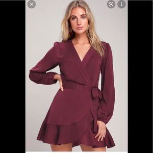 Lulu’s Maroon Wrap long sleeve dress